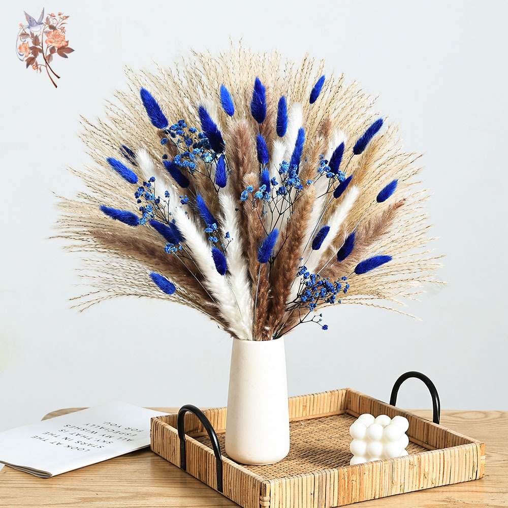 Dried Flower Pressed - 70-ступенчатый синий пушистый кроличий хвост, букет